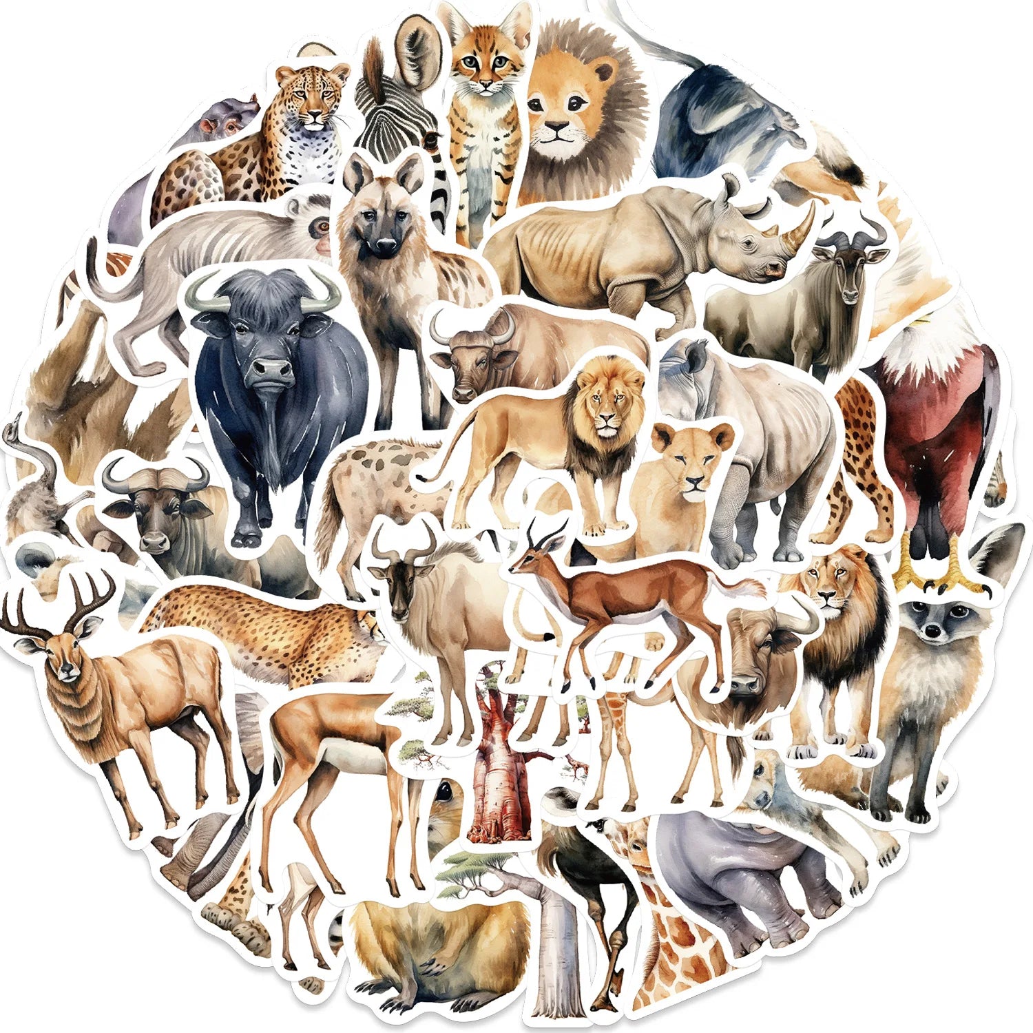 50PCS Realistic tiger lion Giraffe Decals for Kids Early Educational African Savannah Animals Sticker