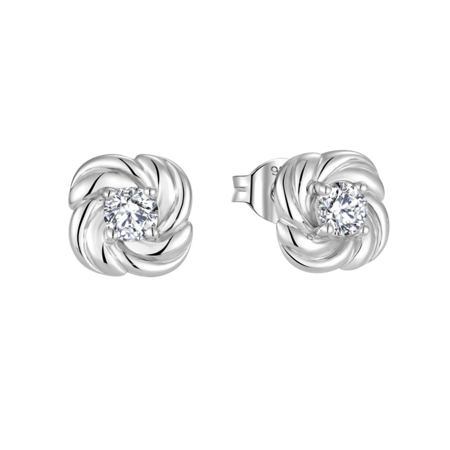 YILUN Wholesale Classic Twisted Design CZ Stone 925 Sterling Silver Stud Earrings for Women