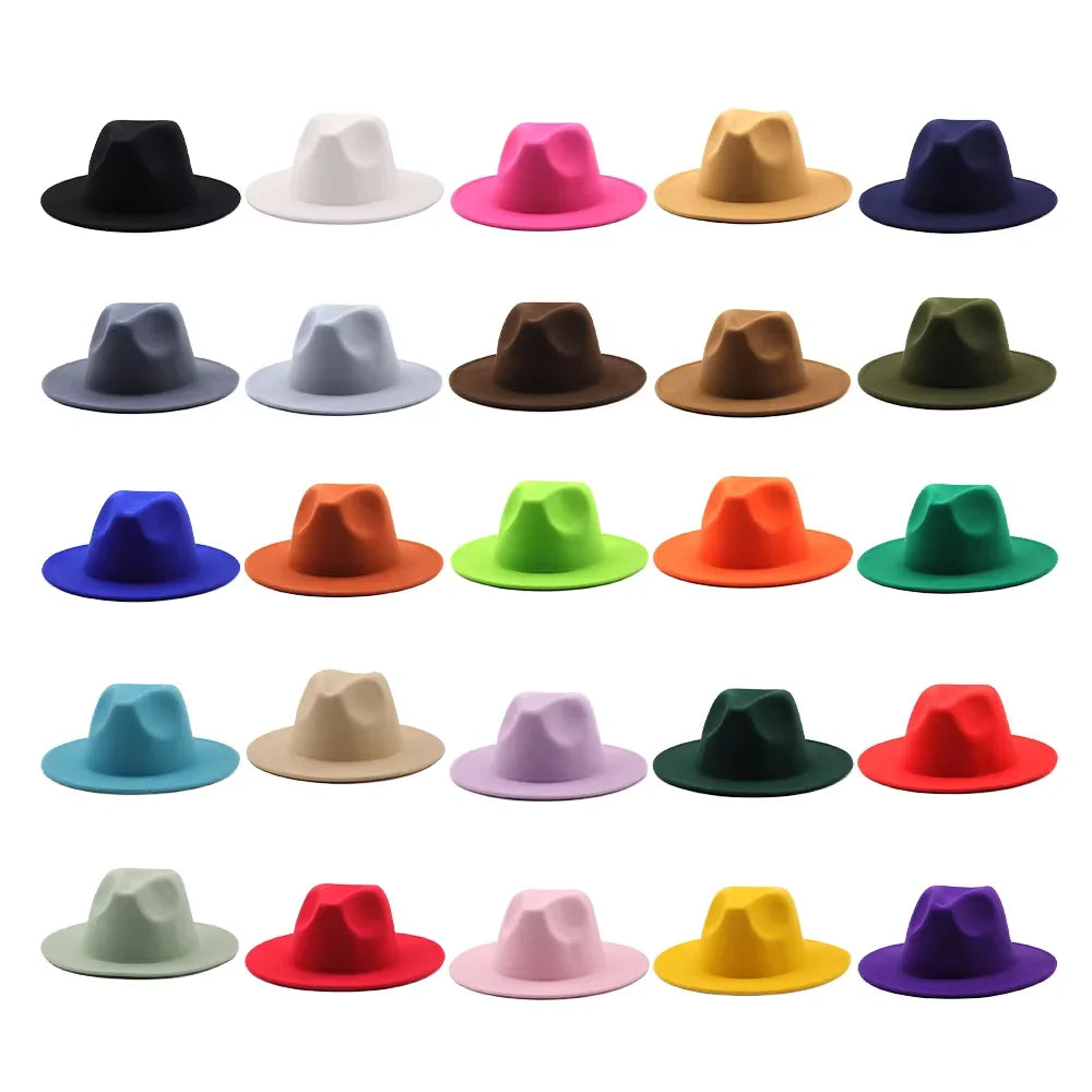 Two Tone Elegant Custom Felt Plain 53 Color Wool Felt 7.5cm Wide Brim Polyester Cotton Fedora Hats Woman Wholesale