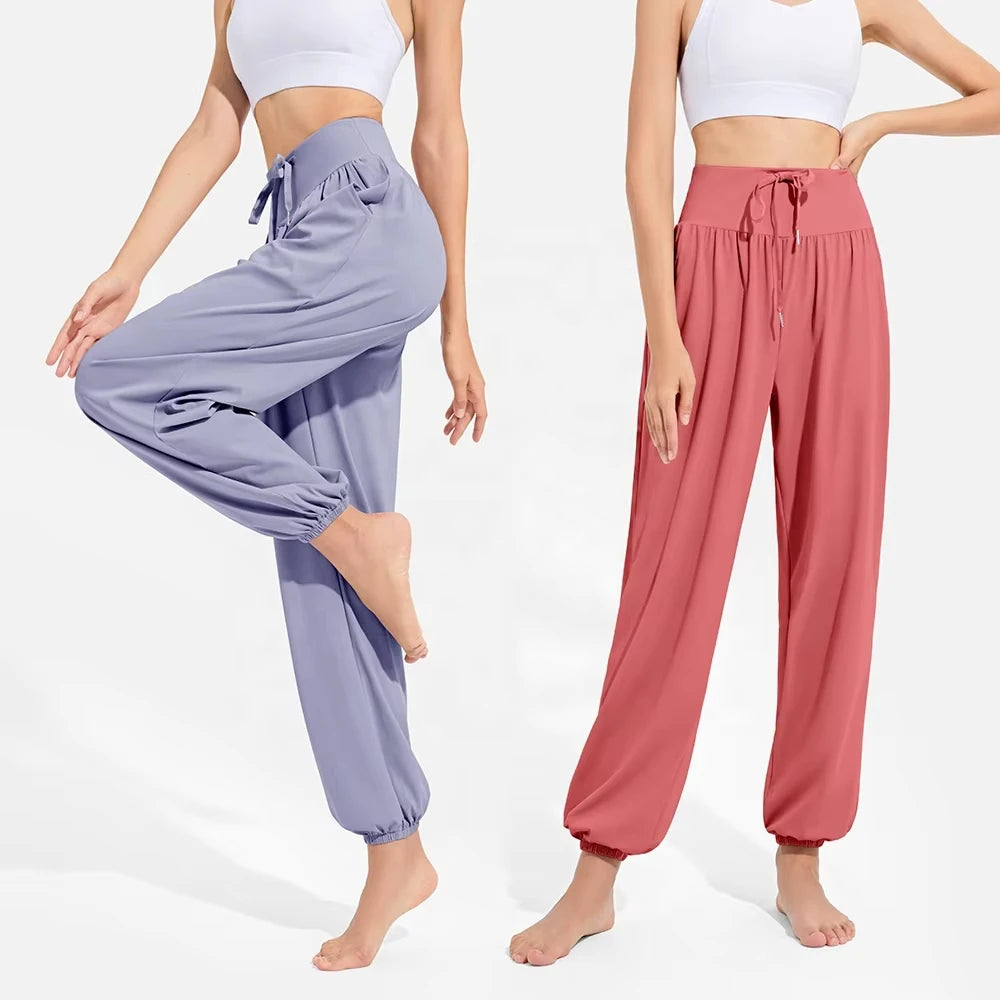 Women Casual Sports Trousers Breathable Stretch Elastic Waist Slim Fit Drawstring Jogger Pants Tapered Sweatpants for Pockets