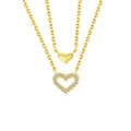 Daidan Heart Necklace Silver 925 Pave Heart Double Chain Hollowed Out Pendant Zircon Double Heart Necklace