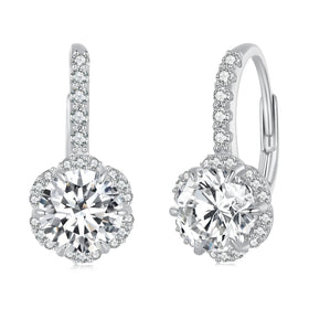 High Design S925 Sterling Silver Claw Setting GRA 1 Carat Moissanite 18K White Gold Plated Classic Stud Earrings for Women