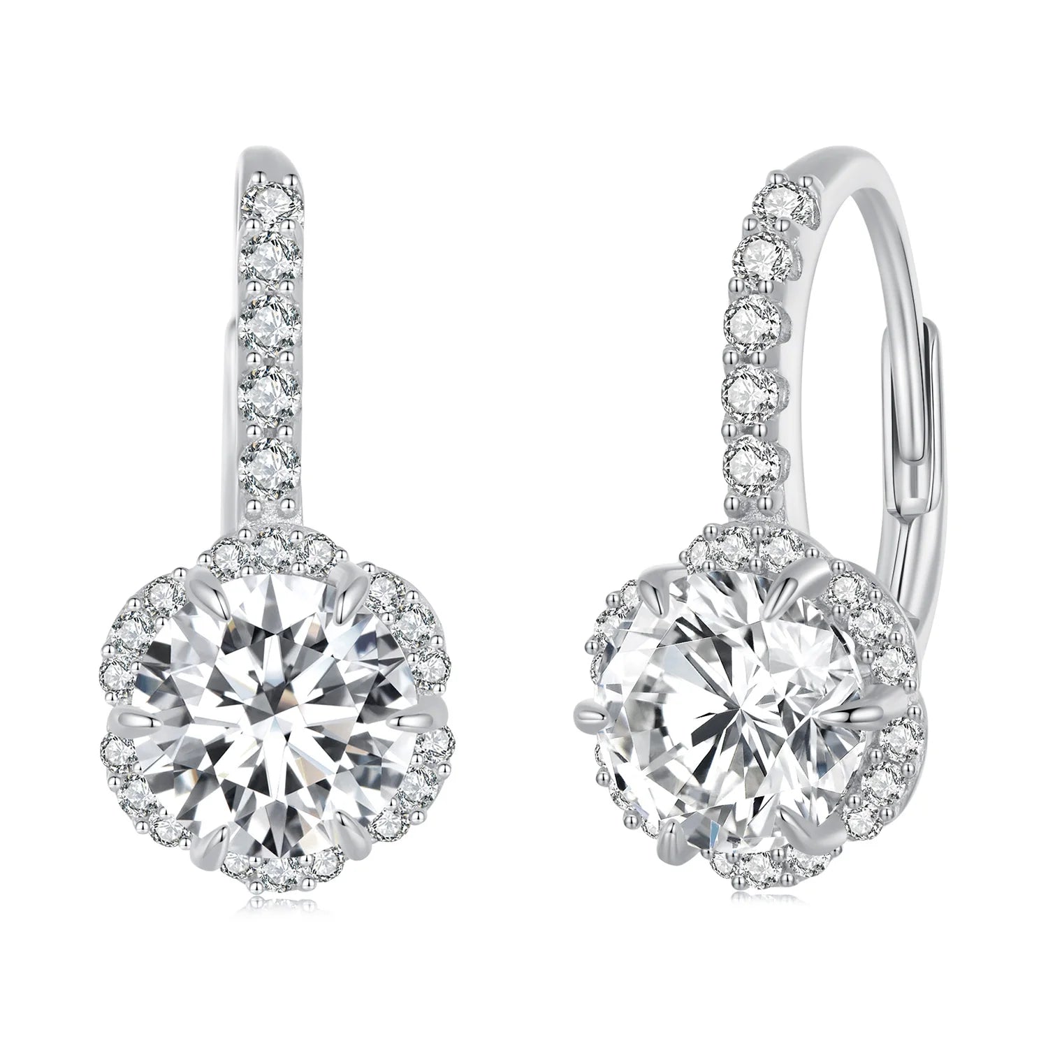 High Design S925 Sterling Silver Claw Setting GRA 1 Carat Moissanite 18K White Gold Plated Classic Stud Earrings for Women