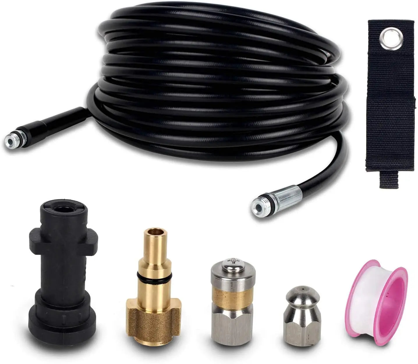 15M/50FT Pressure Washer Drain Pipe Hose Cleaning Kit with Jet Nozzle and Rotating Jet Nozzle