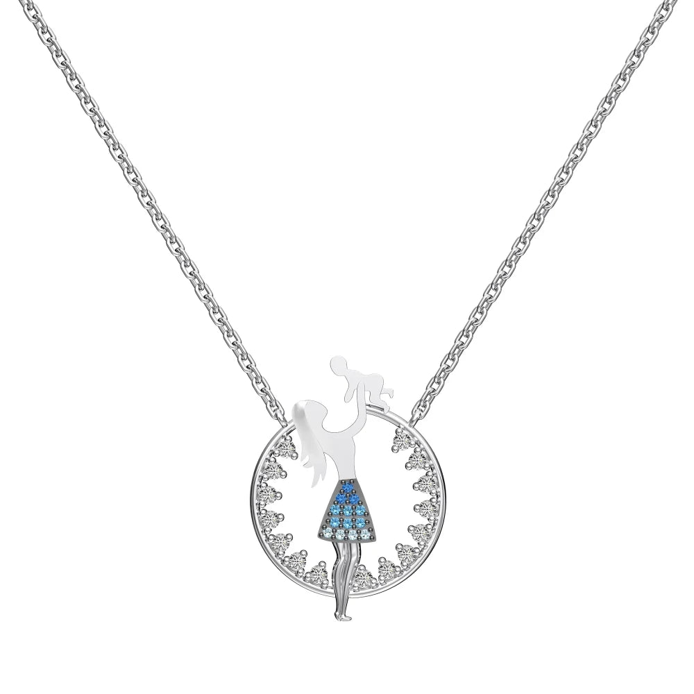 Dylam Mother's Day Gifts Fine Jewelry S925 Silver Link Chain Mother Mom and Child 5A Cubic Zirconia Circle Pendant Necklaces