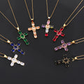 Wholesale Personalized Brass Micro Necklace Colorful Zircon Necklace Cross Pendant Chain Necklace for Women