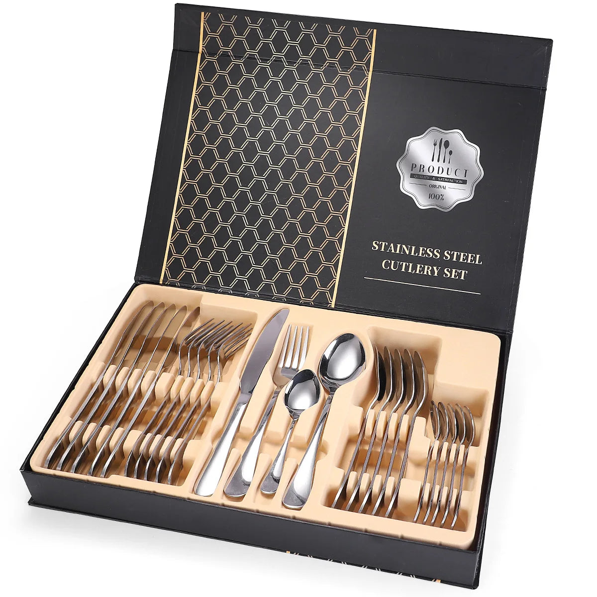 Gold Flatware Silverware Set Stainless Steel Wholesale Titanium Gold Cutlery Set 24 Pcs Gift Box