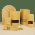 Waterproof Self-Sealing Zip Lock Stand up Pouch Bag Brown Kraft Paper with Matt Window Tear Notch Food Grade for Sugar Pizza
