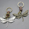 Men's Retro Dragonfly Keychain Creative Woven Cowhide Design Bronze Alloy Metal