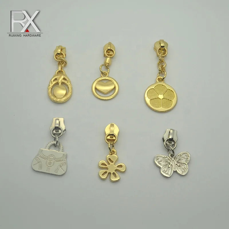 5#custom Many Kinds of logo Chain Metal Zipper Puller Tag Metal Slider Bag Fitting for Handbag Slider Clothing Bag Zipper Puller