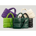 Quilted Tote Bag Women's Solid Color Big Checked Opening Padded Shoulder Bag for Work Large Down Puffer Crossbody Bag