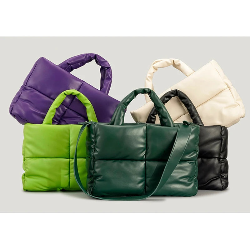 Quilted Tote Bag Women's Solid Color Big Checked Opening Padded Shoulder Bag for Work Large Down Puffer Crossbody Bag