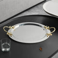 Desktop Storage Tray Round Fruit Plate With Gold Metal Handle Wine Cup Tray Creative Stainless Steel Tableware Dessert Tray