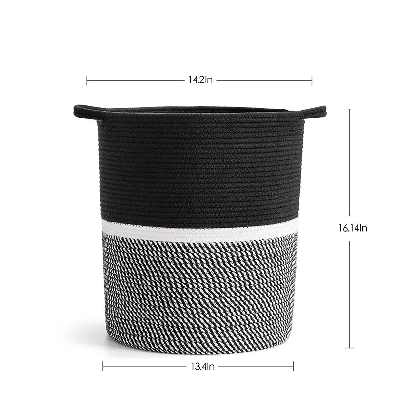 Dirty Clothes Storage Basket Woven Cotton Rope Portable Large Household Debris Storage Basket Color Matching