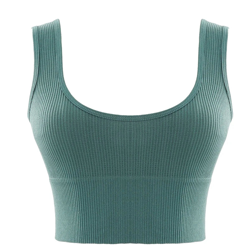 New Style Everyday Elastic Ribbed Knit Crop Top for Ladies U-Neck Vest Solid Color Tank Top Breathable and Plain Dyed
