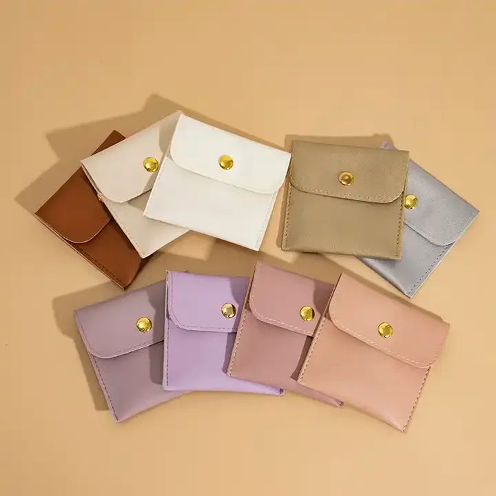 8x8cm Custom Printed Small PU Leather Jewelry Bags with logo Faux Leather Jewelry Packaging Pouch for Watch Earrings Bracelet