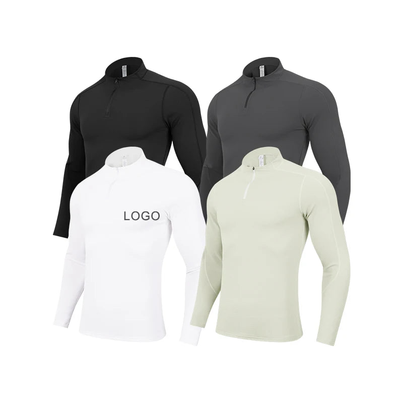 Custom Men's Long Sleeve Softshell Sports Jacket Half-Zip Warm-up Track Jacket for Running & Soccer Solid Pattern KNITTED Fabric