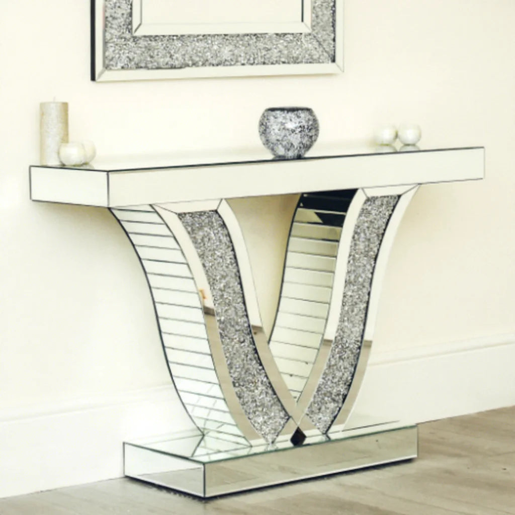 Luxury Hallway Modern Mirrored Crushed Diamond Console Table