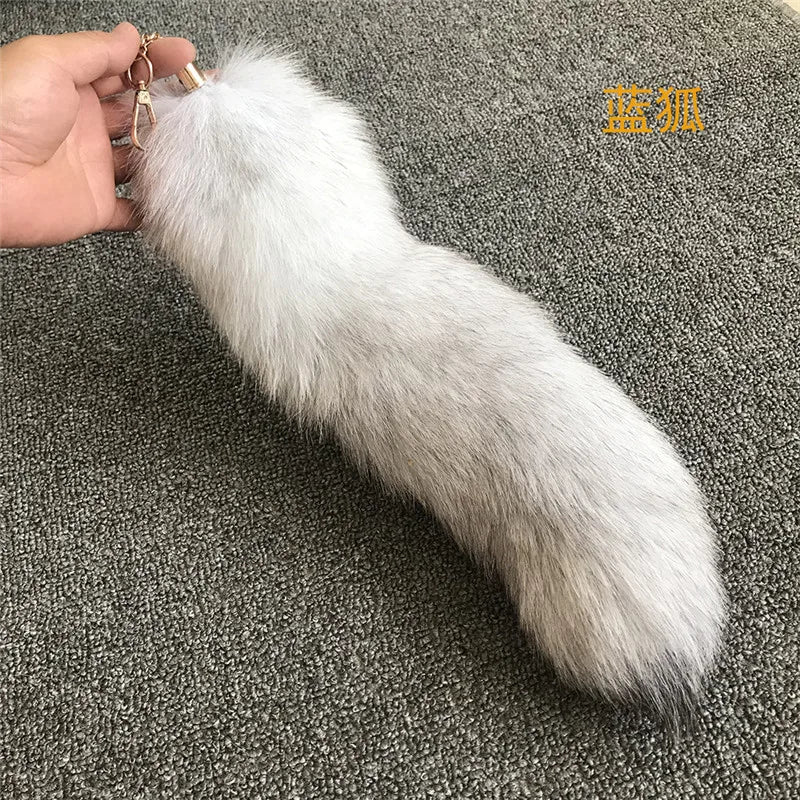 Fashion Lovely Design Wholesale Natural Fox Tail Raw 40cm Fairy Real Fox Fur Tail Keychain