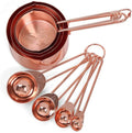 8 Pcs Stainless Steel Rose Gold Copper Measuring Cups and Spoons Set with Engraved Marking Ruler for Measuring Dry Liquid