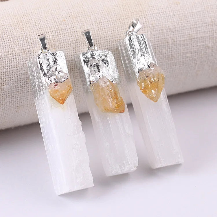 2026 Factory Wholesale Custom Bullet New Fashion Crystal Point Selenite Gemstone Quartz Pendant