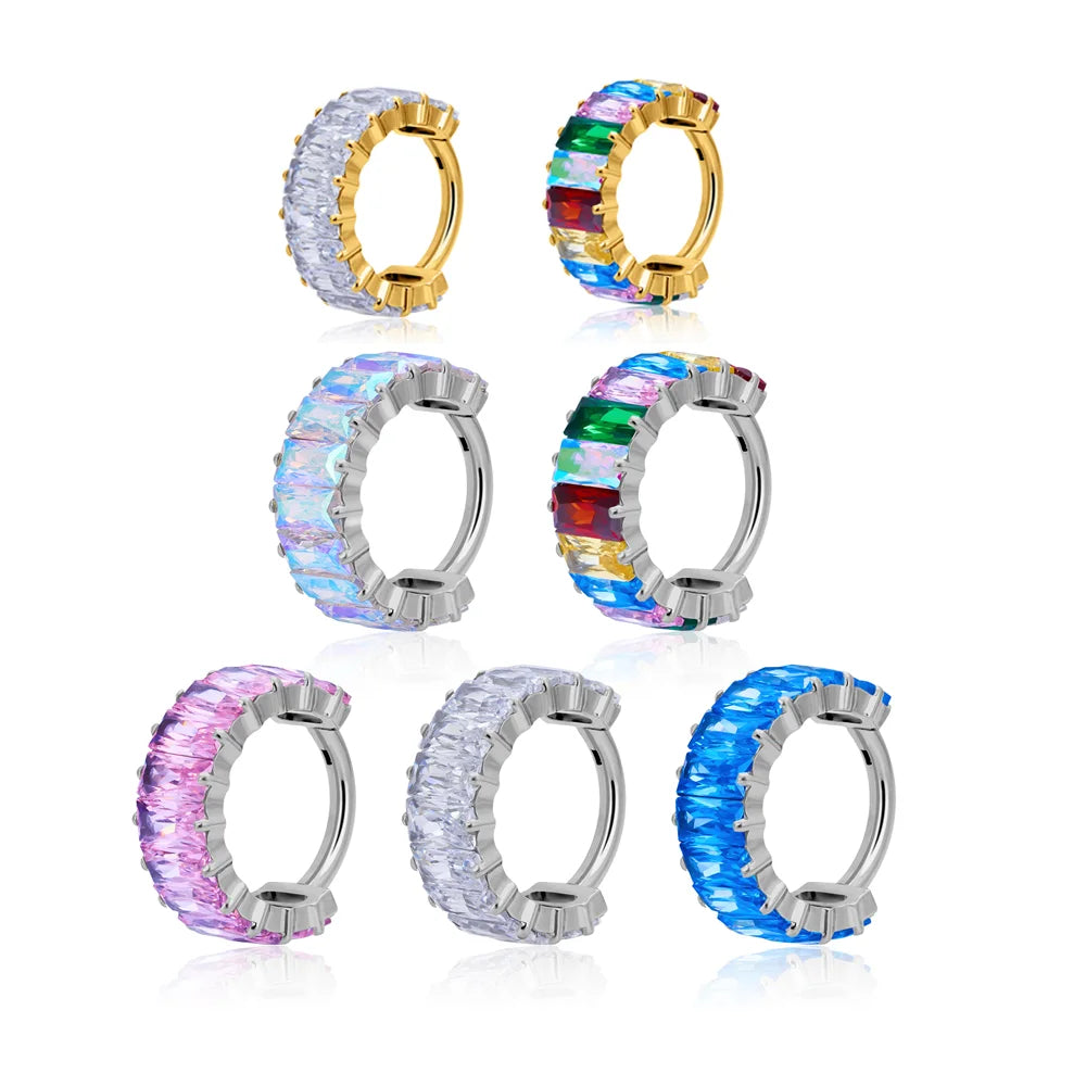 G23 ASTM F136 Titanium Nose Ring Inlay Colorful Zircons 16G Clicker Shiny Punk Style Ear Tragus Conch Body Piercing Jewelry