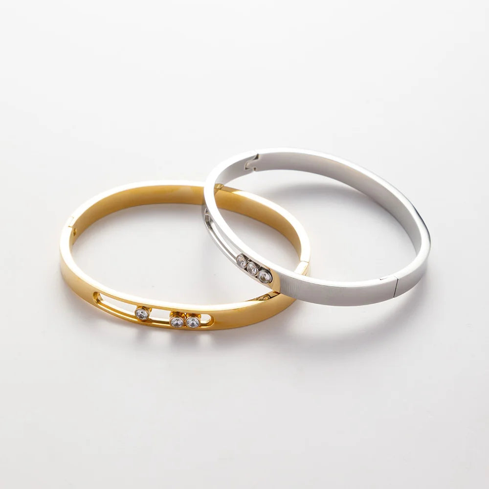 Waterproof Stainless Steel Jewelry 18k Gold Plated Zircon Hollow Buckle Design Women Bracelet YF3781
