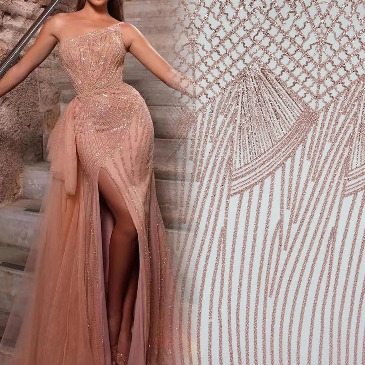 2022 pink 3d Beaded Sequins Lace Shining Dress Fabric African Wedding Aso Ebi Wholesale 5 Yards HY1986-3