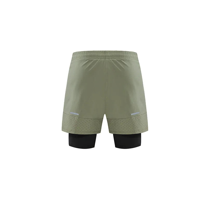 Men's Sports Shorts Fake Two Elastic Basketball Running Fitness Clothes Summer Quick Dry Training Five Point Pants Thin