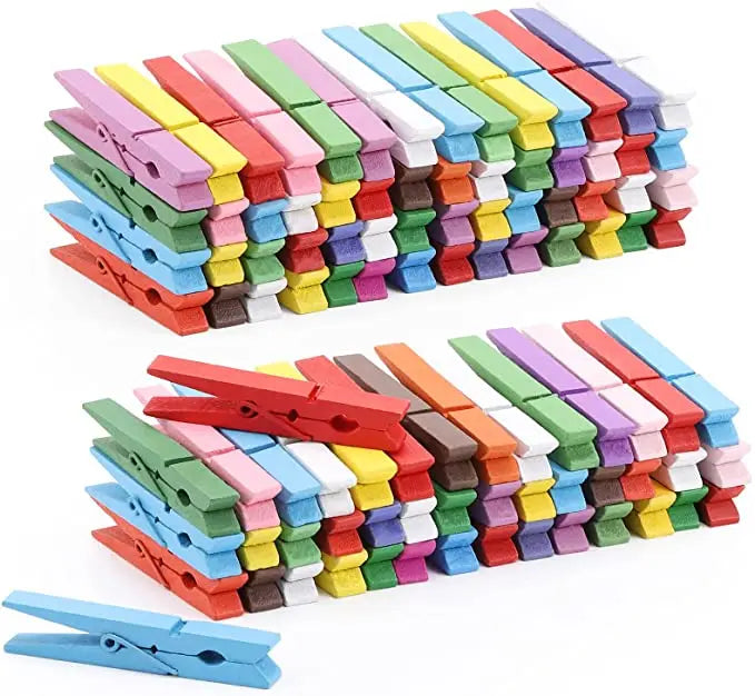 Tailai 100pcs Colored Clothespins Wooden Heavy Duty Clothes Pins Wood Clips for Peg Pins Clips with Strength Spring Clothing 100