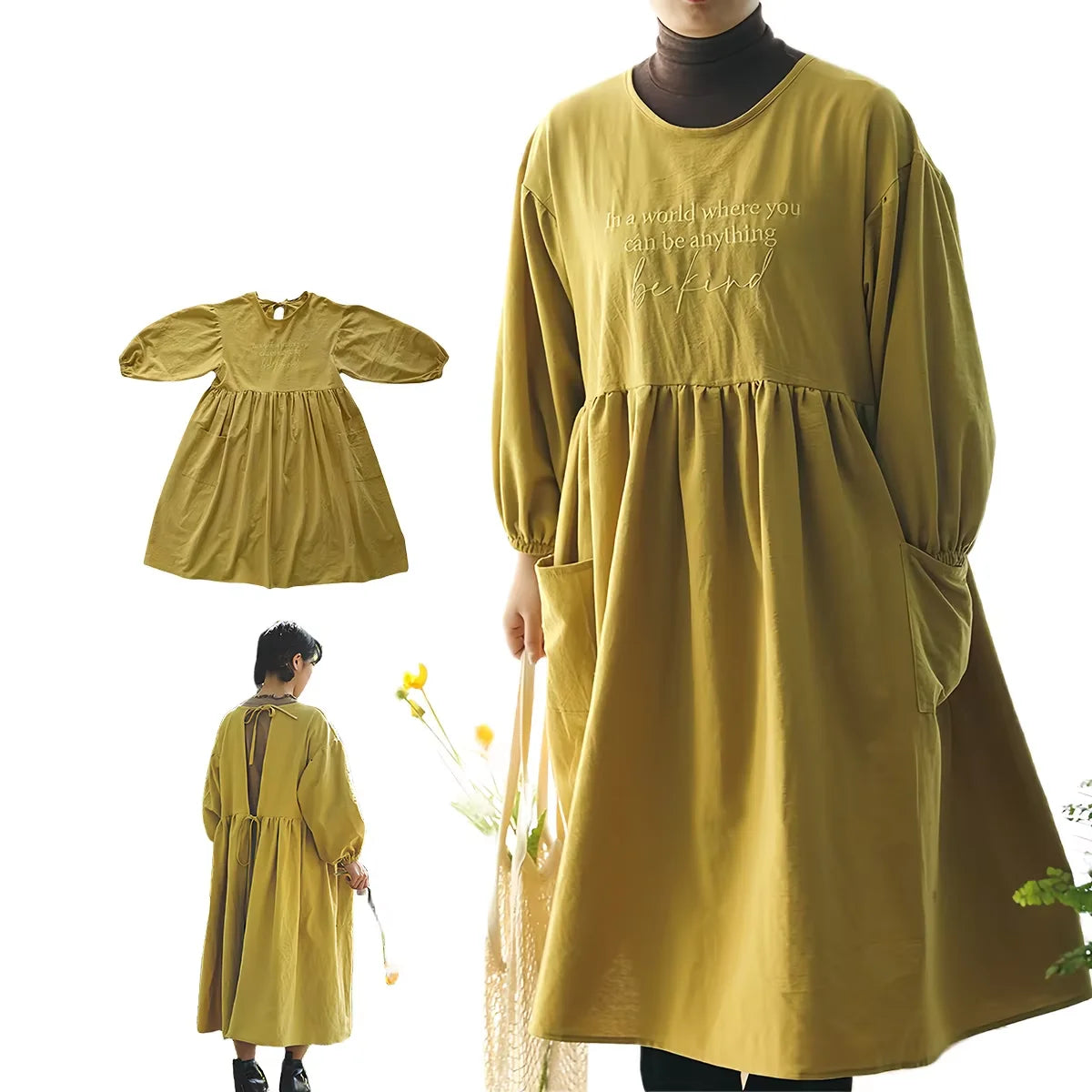 New Design Customized Large Size Smock Adjustable Neck Cotton Long Sleeve Working Apron with Pocket