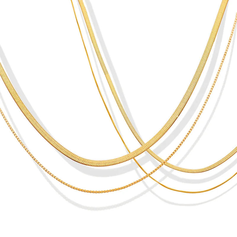 JOOLIM Ready to Ship High End 18k Gold Plated Stainless Steel Jewelry Double-layer Herringbone Snake Chain Necklace