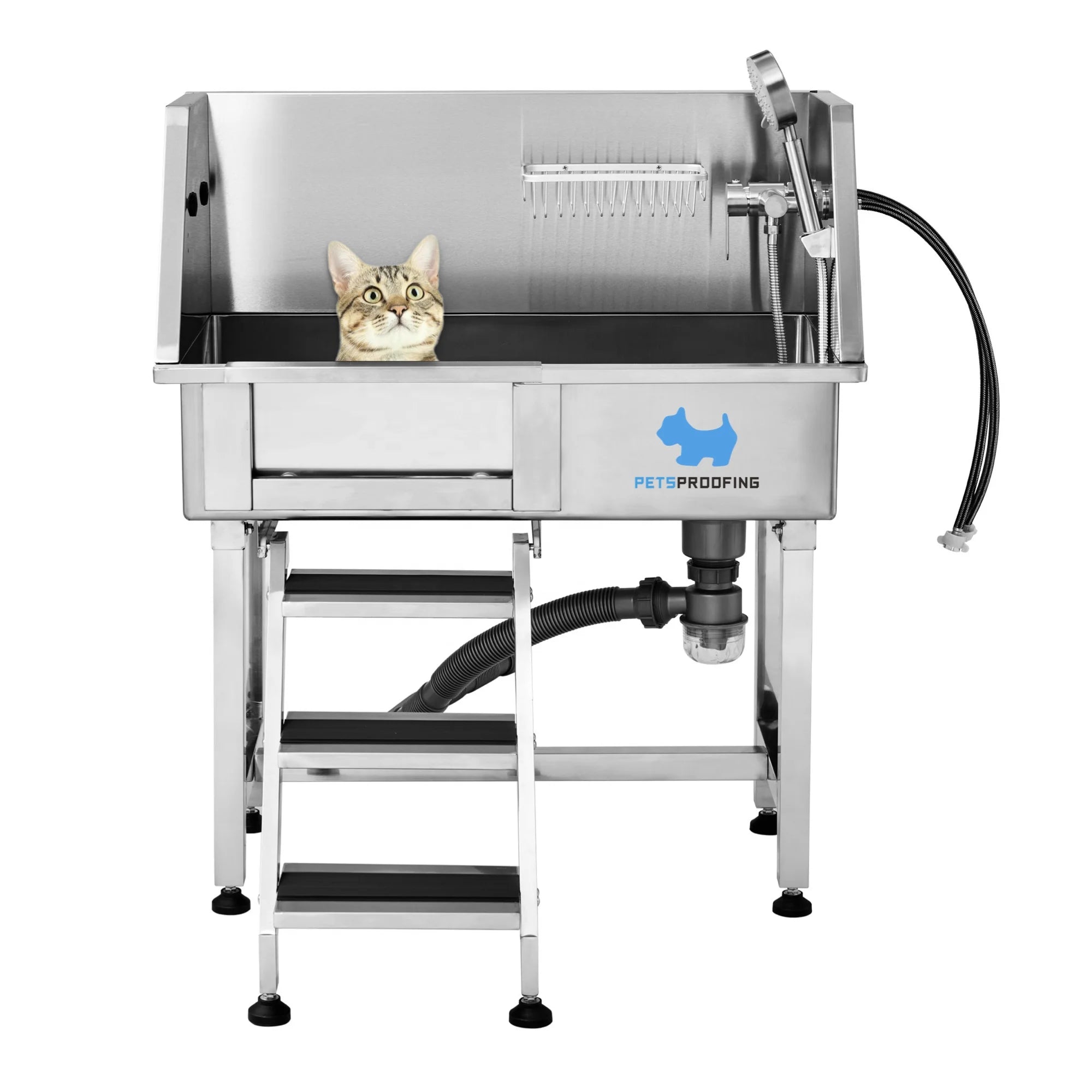 Chinese Manufacturer Supplies Dog Grooming Veterinary Equipment Pet Stainless Steel Spa Bathtubs with Retractable Stairs