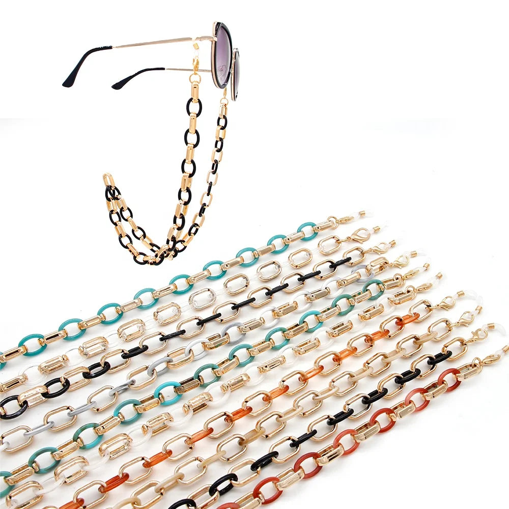 Fashion Acrylic Link Necklace Sunglasses Retainer Strap Glasses String Cord Eyeglass Chain Trendy 70cm Customizable Color & Logo