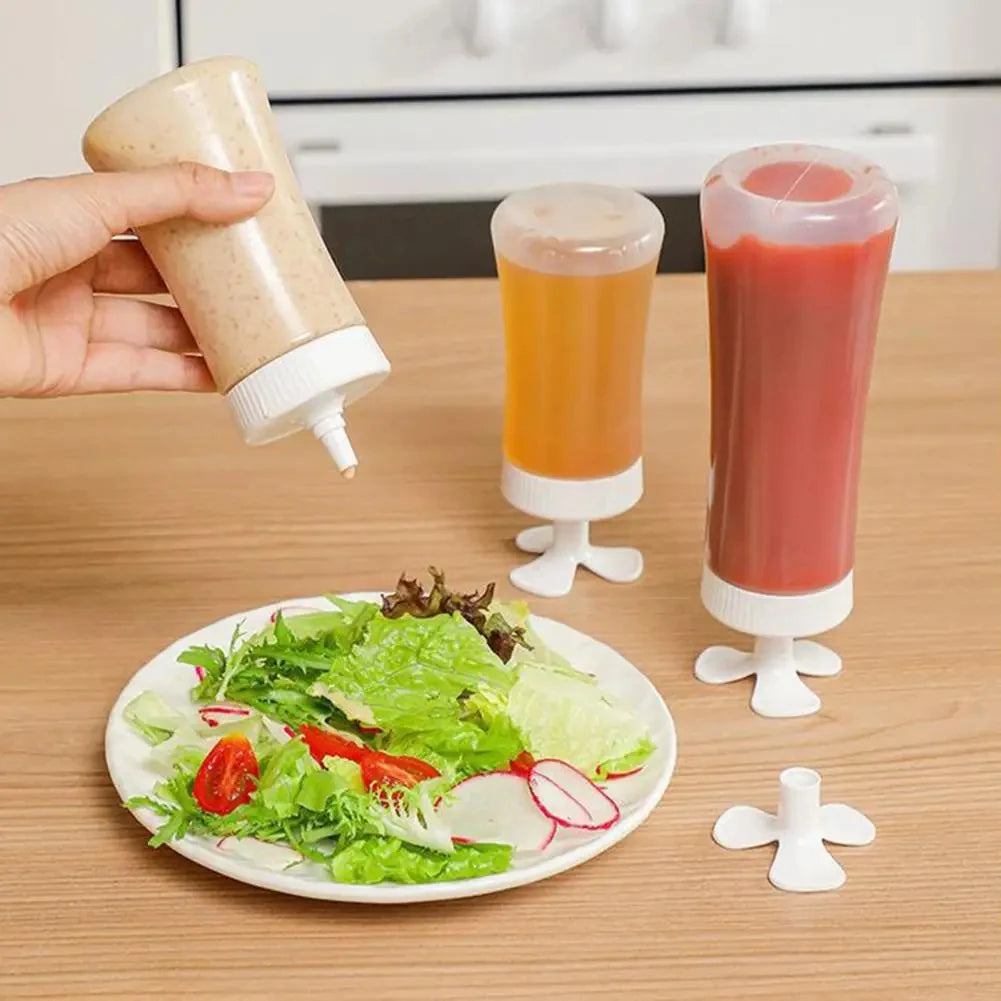 Transparent Condiment Squeeze Oil Bottle with Lid Portable Ketchup Salad Honey Bottle Sauce Seasoning Dispenser Kitchen Supplies
