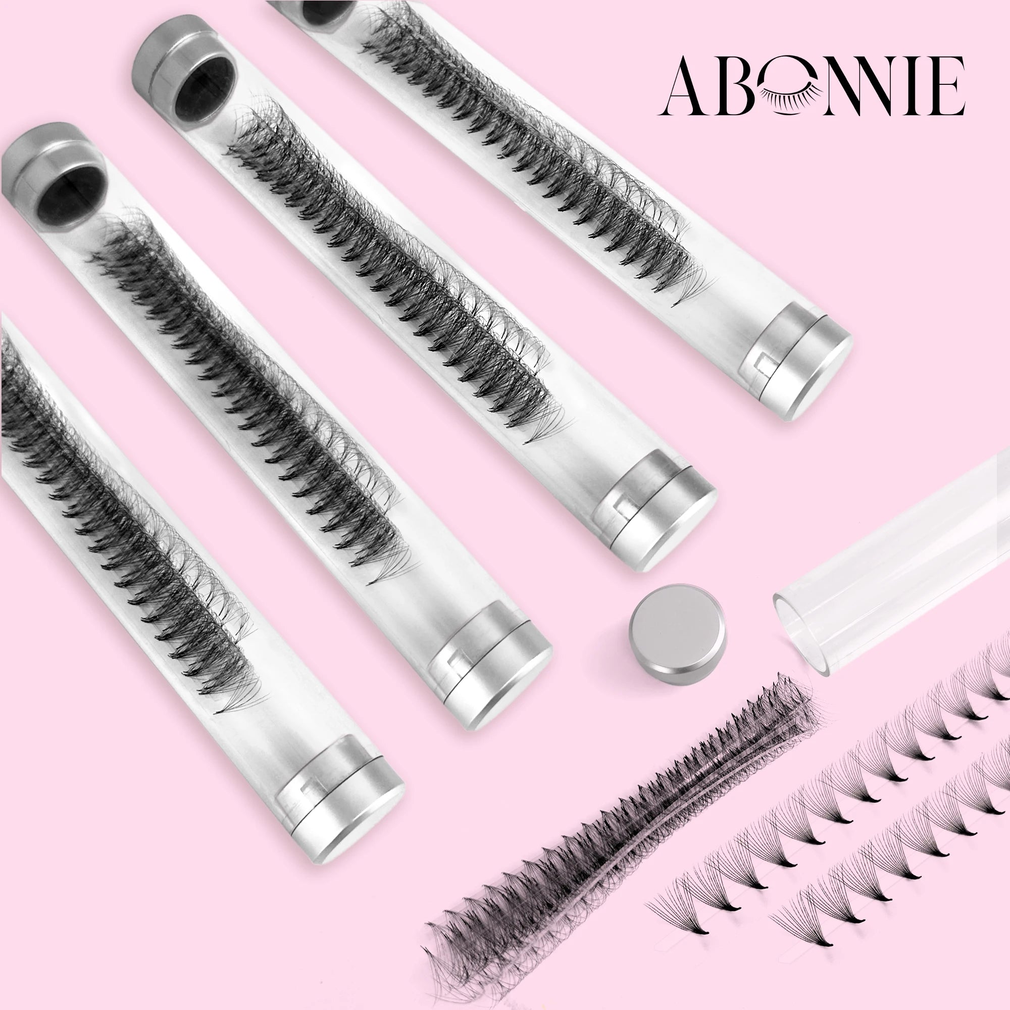 Abonnie Korean Pbt Pro Made Eyelash Trays 0.05 Pointy Thin Base Wispy Loose Lash Fans 8D 12D 20D Long stem Promade Speed Fans
