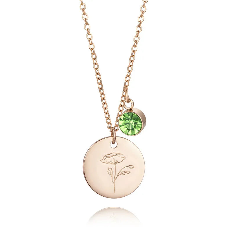 Wholesale Cheap Stainless Steel Jewelry Flower Birthstone Charm Diy Custom Charm Jewelry Necklace for Holiday Gift
