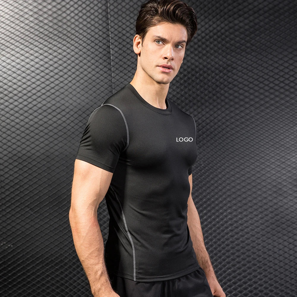 Custom Logo Men Short Sleeve Running Gym T-shirts Male Compress Sports Training Tee Shirts