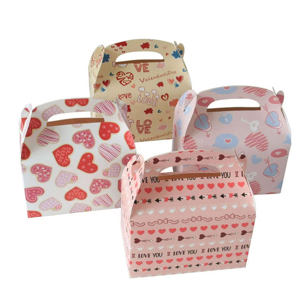 12 Pcs/Pack Valentine's Day Love Handle Paper Candy Sweet Favor Gift Packaging Box for Business Wedding Party Decor Supply