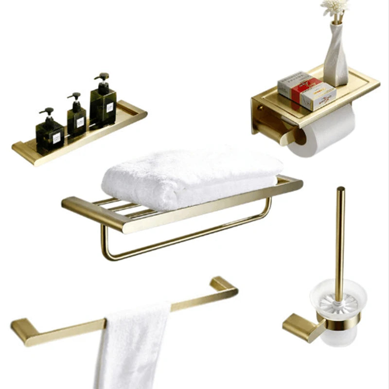 Luxury Bathroom Hotel Toilet Accessories Brass Bathroom Accessory Set in Brushed Gold