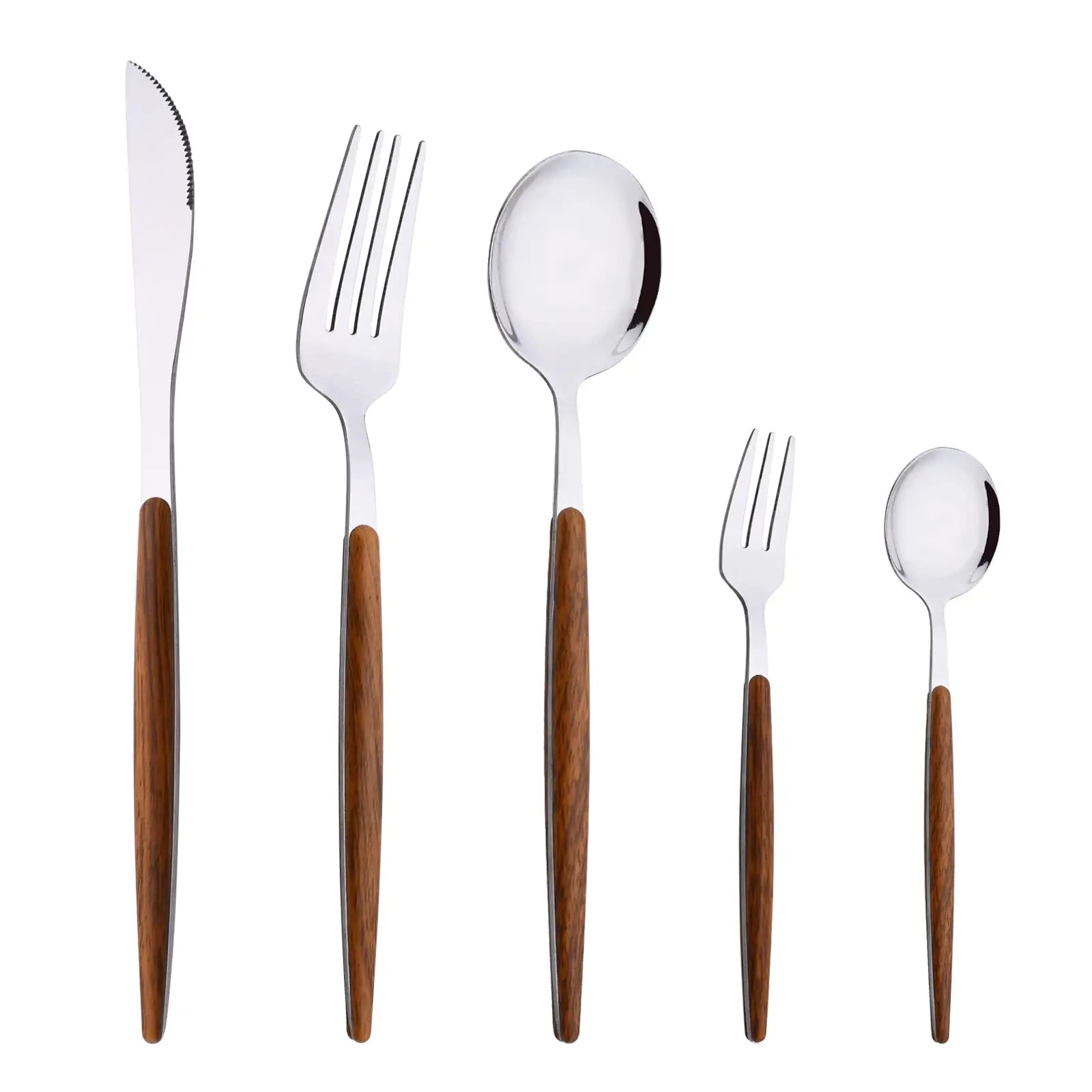 5pcs Silver Imaitation Wood Wedding Flatware ABS Handle Cutlery Silverware Set Stainless Steel
