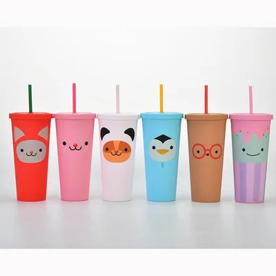 Reusable 22oz Double Wall Colored Acrylic Tumbler Cups Plastic Bulk Cold Drinks Matte kids tumbler with straw