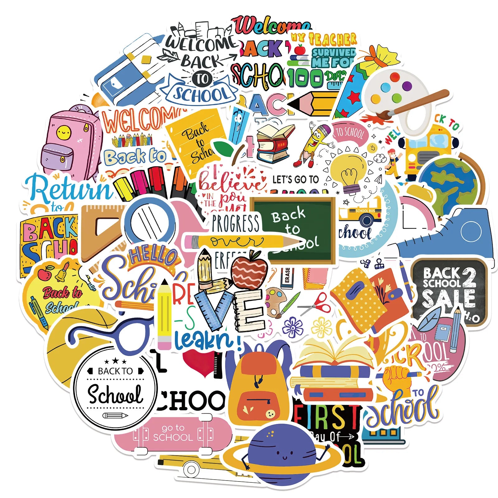 50Pcs Stationery Graffiti Stickers Suitcase Skateboard Guitar Decorative Stickers DIY Waterproof Gift Sticker for Kids