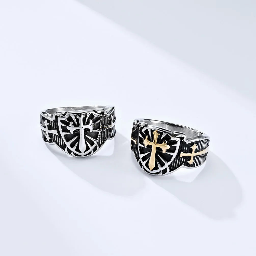 Fashion Minimalist Jewelry Big Rings for Men Stainless Steel Shield Cross Bulk Wholesale Rings Vintage