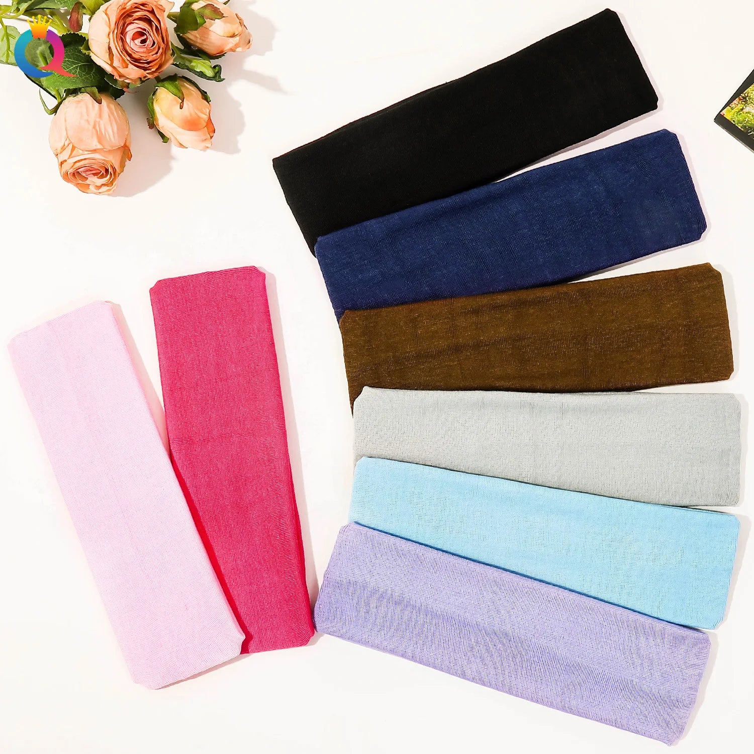 QIYUE Elastic Hairband Sport Sweat Headband Solid Color Headwear