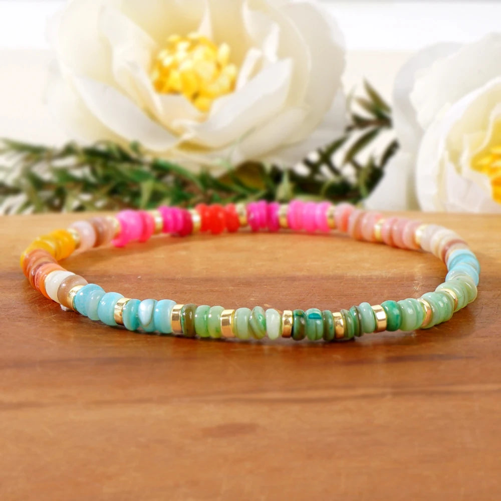 Go2boho  Natural Stone Beaded Jewelry Boho Summer Trendy Multi Hematite Stone & Colorful Shell Beads Bracelets for Women