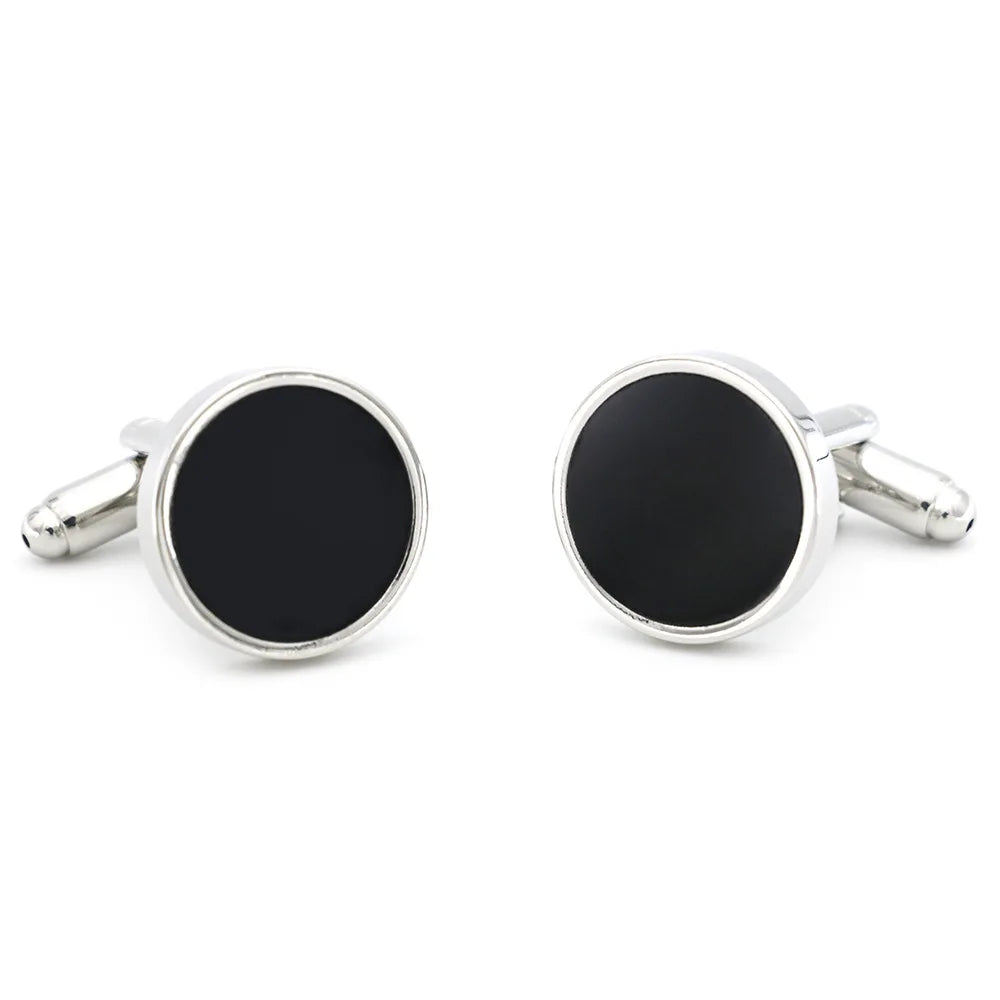 Best Selling Stock Round Black Enamel Classic Cufflinks for Men