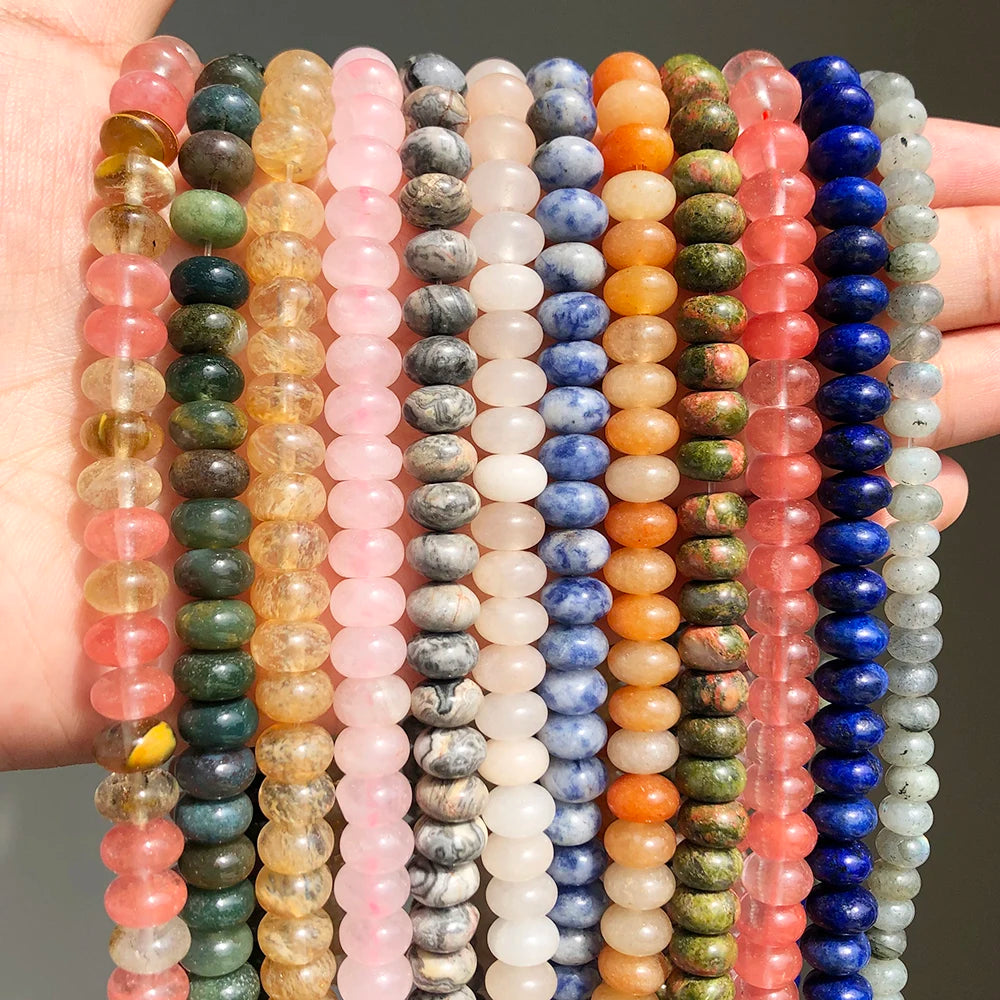 Wholesale Indian Agates/Rose Quartz/Lapis Lazuli Rondelle Spacer Stone Beads for Jewelry Making DIY