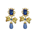 Wholesale Gorgeous Vintage Blue Glass Earrings Butterfly Bow Design Handcrafted Rhinestone Noble Niche Fashion Drop Earrings