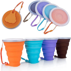 Silicone Collapsible Travel Cup with Lids Folding Design Expandable Portable Graduated Marks Dishwasher & Microwave Safe